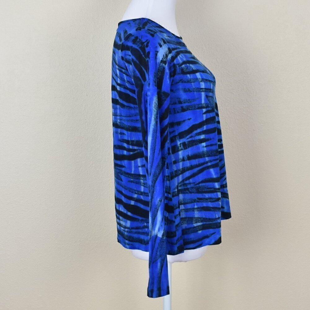 Annie Turbin Blue Tiger Stripe Tie Dye Boatneck Long Sleeve Top 1/S - Picture 5 of 7